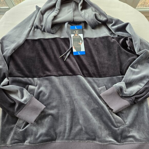 Champion Velour Hoodie NWT Grey and Black - Picture 1 of 4